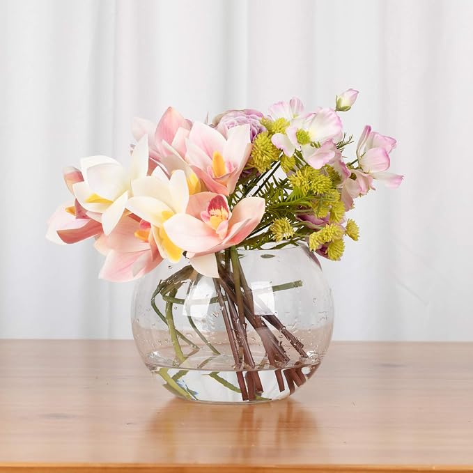 WGV Bowl Glass Vase Bulk, Diameter 8", Height 6", Open Width 5", (Multiple Sizes Choices) Clear Bubble Planter Terrarium Fish Bowl for Wedding Event Home Decor, 6 Pieces (VBW0008A)