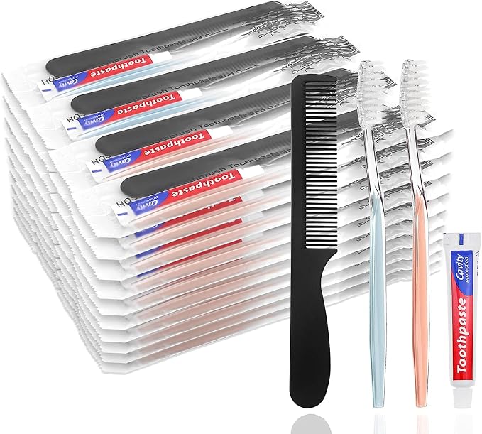 200 Pack Disposable Toothbrushes with Toothpaste and Comb for Homeless Individually Wrapped,10g Travel Toothpaste,7inch Black Hair Comb,Soft Bristle Toothbrush for Hotel,AirBnb,Shelter,Charity