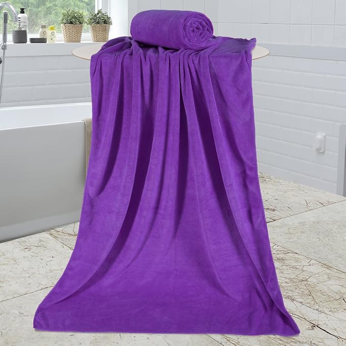 JML Microfiber Bath Towels, 2 Pack, 30" x 60", Violet | Oversized, Ultra Soft, Super Absorbent, Fast Drying, Perfect for Bathroom, Shower, Sauna, Yoga, Gym
