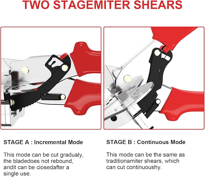 GARTOL Precise Miter Shears, 22.5°-135° Adjustable Angle Cutter for Shoe Moulding and Quarter Round, Hand Tool for PVC Trunking, Soft Wood Trim and Crafting with SK5 Steel Blade & Spare Blade