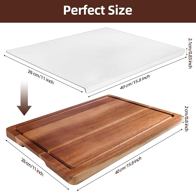 Acrylic Cutting Board and Acacia Wood Cutting Board Set - 2-Piece Cutting Boards for Kitchen, Acrylic Cooking Board with Counter Lip & Wooden Chopping Boards with Juice Groove