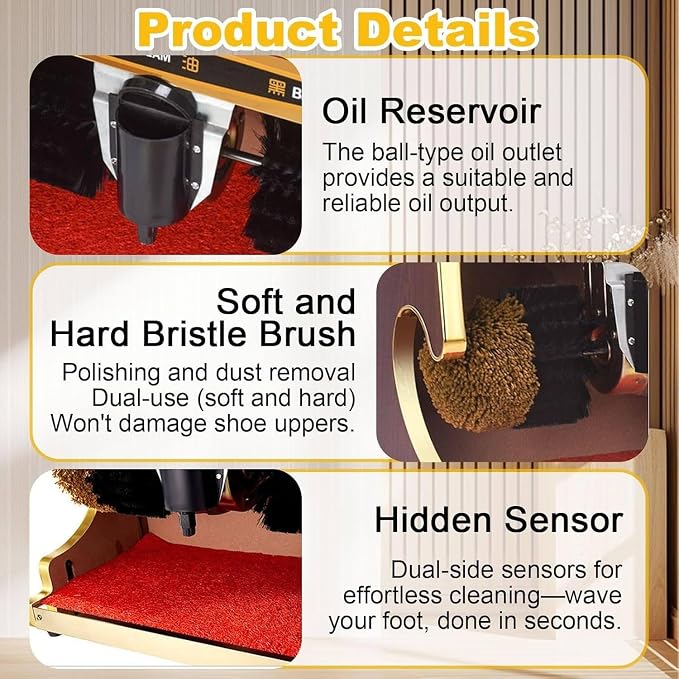 Polishing Shoes Machine,Electric Shoe Shine Machine, Automatic Shoe-Shine Machine, Shoe Polisher, Combined Spherical Brush, Household/Commercial - Electric Brush Machine Gold