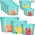 Reusable Food Bags, 8 Pack 100% Silicone Food Storage Bags Stand Up Zip Lock Container, Freezer Microwave Oven Dishwasher Safe, 4 Medium 2 Small 2 Extra Small, Aqua