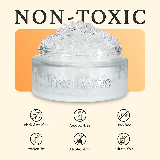 Fresh Wave Odor Removing Gel Eco-Refill, 63 oz. Orange Scent | 4 Empty Refillable Glass Jars | 4 Room Set