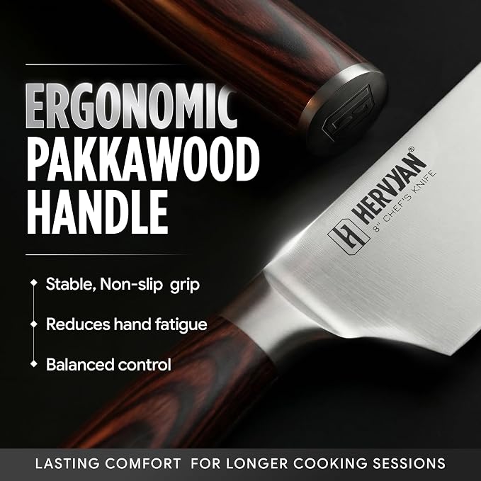 Chef Knife, 8 Inch High Carbon Stainless Steel Sharp Kitchen Knife with Ergonomic Pakkawood,Gift Box for Family & Restaurants