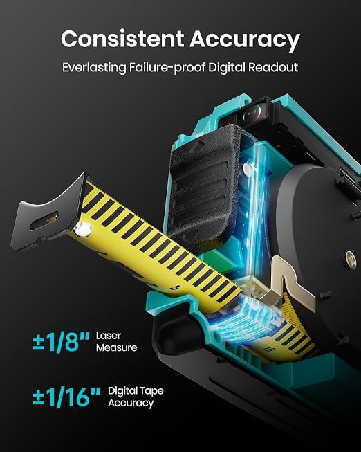 MiLESEEY DT20 Digital Laser Tape Measure,130 FT Laser Measuring Tool,16 FT Easy Read Digital Measuring Tape Retractable Manual-Locking Blade, Rechargeable Measurement Tool, Area/Volume/Pythagorean