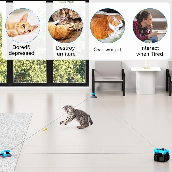 Interactive Cat Toy for Indoor Cats, Auto/Remote Control DIY Cat Mouse Hunting Treadmill Keep Bored Kitten Puppy Entertained to Chase, Feather Toy to Exercise-Blue & Black