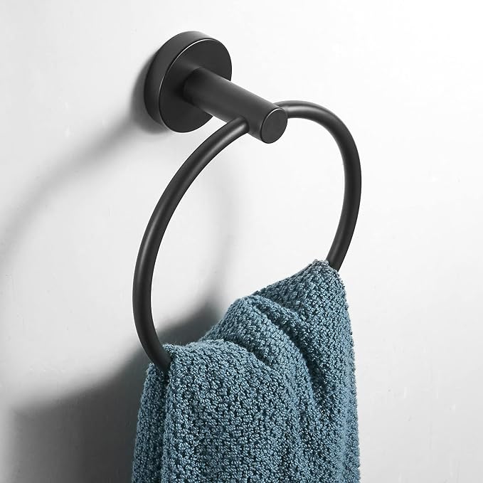 Black Toilet Paper Holder Towel Ring Matte Bathroom Accessories Set Hand Towel Holder Wall Mount Bath Hardware TP Tissue Roll Holder with Double Post Pivoting SUS304 Stainless Steel 2pc