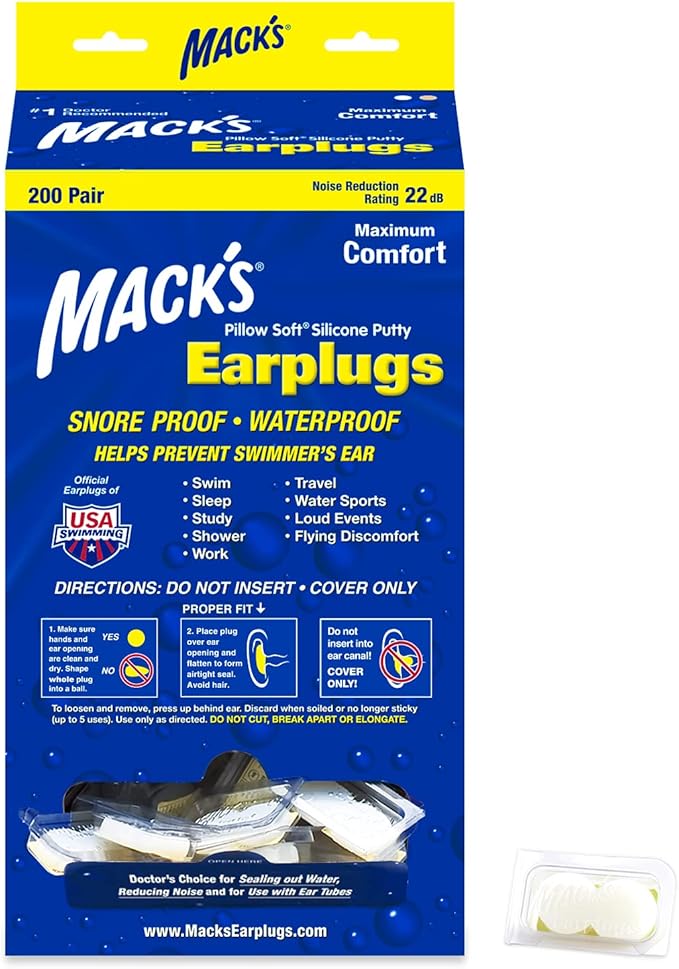 Mack's Pillow Soft Silicone Earplugs - 200 Pair Dispenser - The Original Moldable Silicone Putty Ear Plugs for Sleeping, Snoring, Swimming, Travel, Concerts and Studying | Made in USA