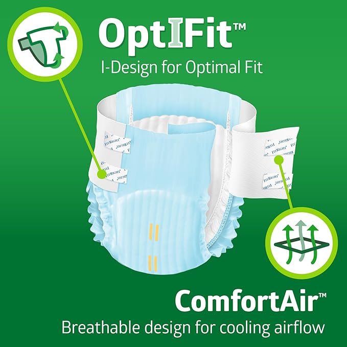 FitRight Adult Diapers, Extra+ Heavy Absorbency, L (Waist Size 44in-56in), 80 Count, OptiFit Incontinence Briefs for Men and Women, Disposable, Moisture-Wicking, Leak Protection.
