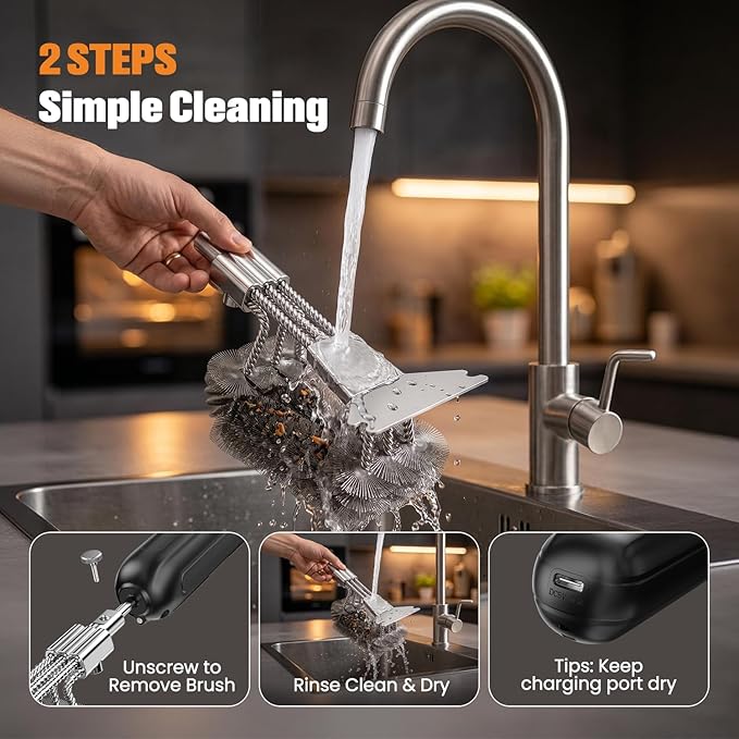 Electric Grill Brush with Scraper: 20kg High-Torque Power BBQ Grill Cleaner with 2-Speed, Reciprocating Clean, Reaches Grill Grate Sides & Corners, Gift for Dad/Men, Dual Mode (Auto/Manual)