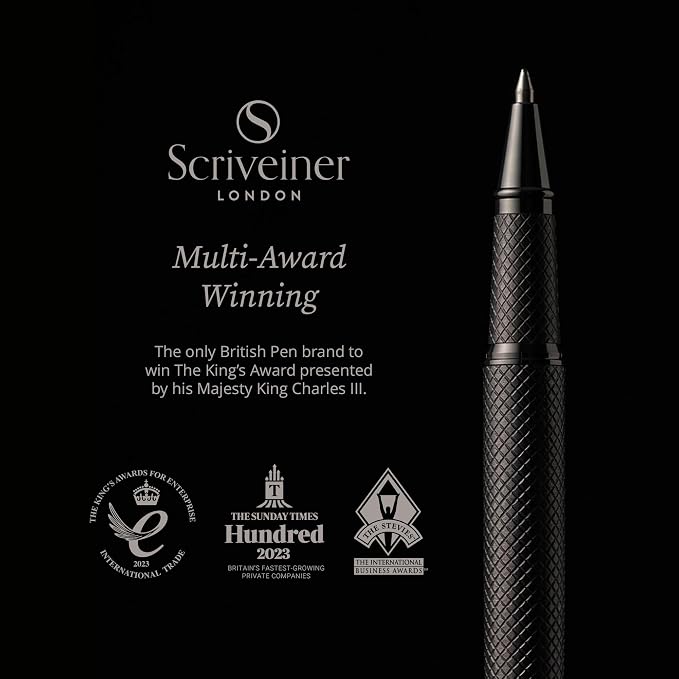 Scriveiner All Black Rollerball Pen - Stunning Luxury All Metal Matt Black Pen, Schmidt Ink Refill, Best Roller Ball Gift Set for Men & Women, Professional, Executive Office, Nice Pens