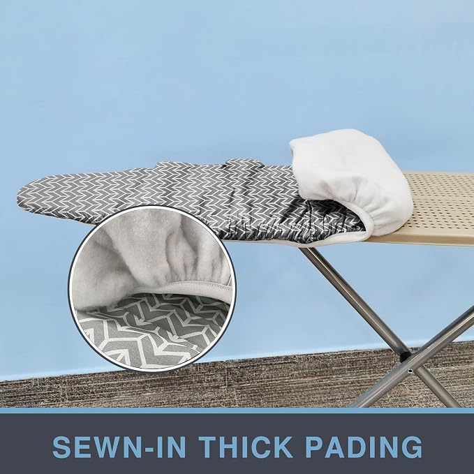 VividPaw Ironing Board Cover and Pad with Thick Padding Elastic Edge, Resist Scorching, Heavy Duty Iron Board Covers Grey (Chevron)
