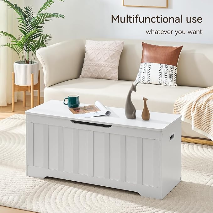 VANKILEY 43.3" Storage Chest Extra Large,Storage Trunk with 2 Safety Hinges,Wooden Storage Bench,Shoe Bench,43.3x15.7x19.1 Inch,Easy Assembly,Storage Bench for Bedroom,Living Room,entryway(White)
