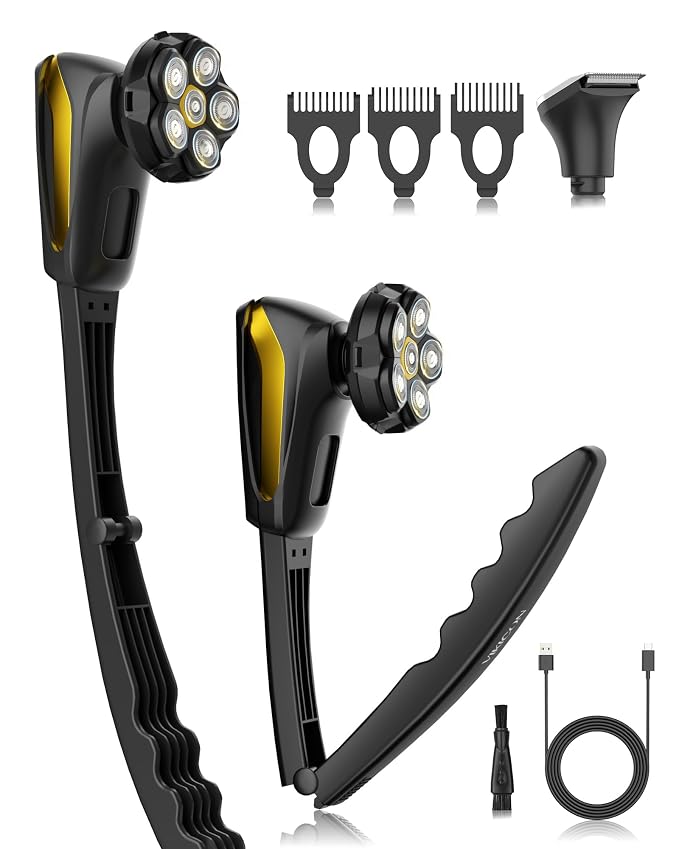 6D Back Shaver for Men: Painless Electric Body & Head Shavers w/Long Handle | Self-Shaving, Foldable & Detachable, Waterproof 2-in-1 Body Trimmer & 360° Rotary Head, LED Display, Men's Grooming Gifts Kit