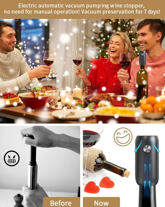 CIRCLE JOY Electric Wine Bottle Opener Set Rechargeable 5-in-1 Wine Set with Foil Cutter, Electric Wine Opener, Electric 2in-1 Wine Aerator & Pourer, Electric Vacuum Wine Stopper, Black Silver