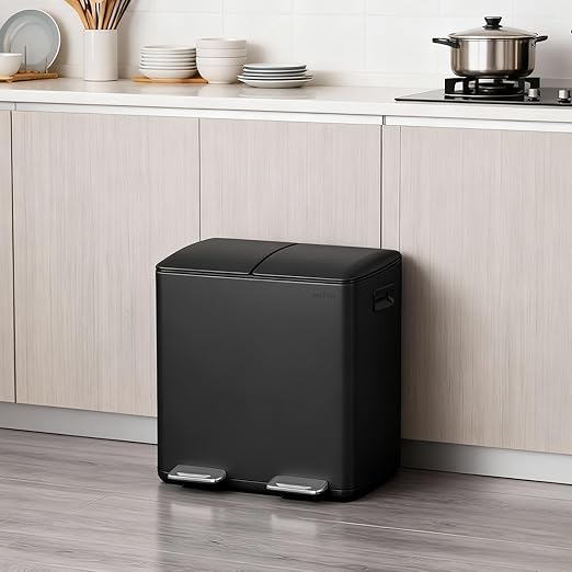 mVm Dual Trash Can, 10.6 Gal (2x5.3Gal) Wide Type Kitchen Trash Can with Thick Lids, 2 Compartment Recycling Bin Combo for Kitchen Office (Black)