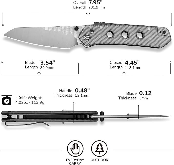 CIVIVI Vision FG Pocket Knife, 3.54" Nitro-V Reverse Tanto Blade C22036-8 | Superlock Folding Knife with Lexan Handle, Laser-Textured Pattern Liners, Reversible Ambidextrous Clip for EDC Camping Hiking