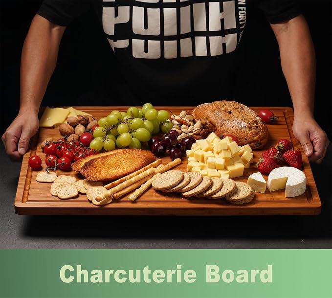 Allsum Extra Large Carbonized Bamboo Wood Cutting Boards for Kitchen, Huge Chopping Board with Juice Grooves & Handles Resisting to Warping and Cracking, Huge Charcuterie Boards, 24"L x 18"W
