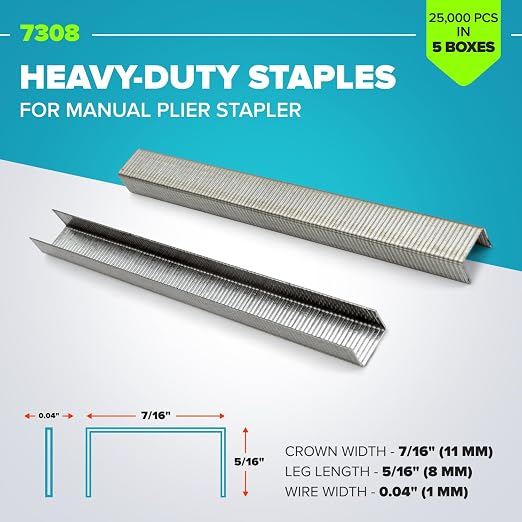 IDL Packaging Heavy Duty Staples for Plier HSP-12 - 7/16" x 5/16" x 0.04" (5 Boxes, 25000 Pcs) - Non-Rusting, Durable Stainless Steel Staples