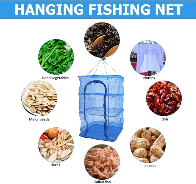 Gatuida Foldable Drying Rack Over The Door Shrimp Net Fish Trap Net Nylon Mesh