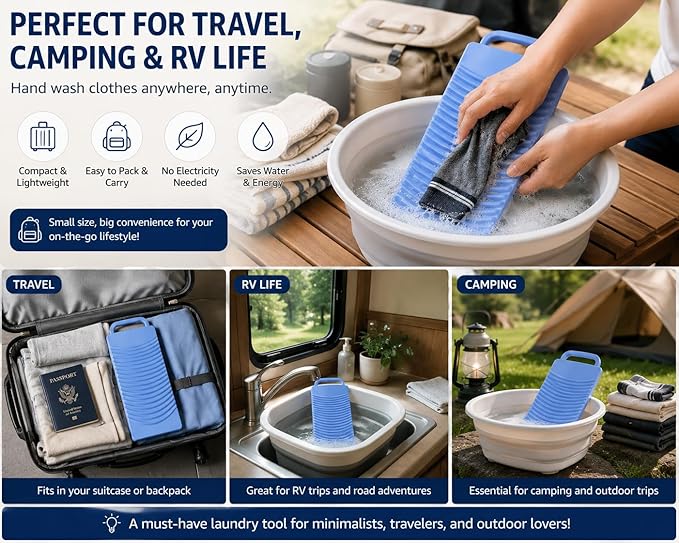 2-Pack Japanese Plastic Washboard, Made in Japan Laundry Wash Board for Hand Washing Clothes, Portable Scrub Board for Socks, Underwear, Baby Clothes, Travel & Camping, 13 x 6 Inch