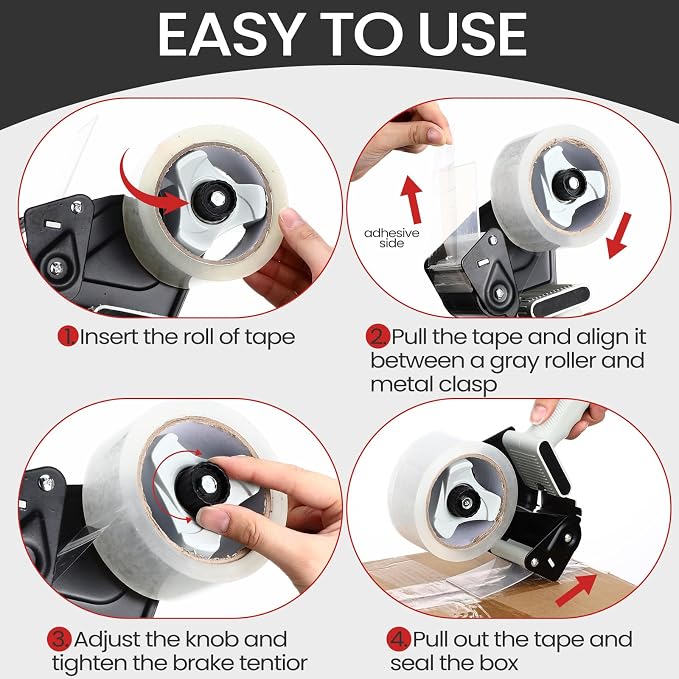 Dunzoom 2 Pack Packing Tape Dispenser Gun with 12 Roll Packing Tape 2 Inch Gun 2.7 Mil Heavy Duty Packaging for Shipping, Moving, Carton and Box Sealing(Black)