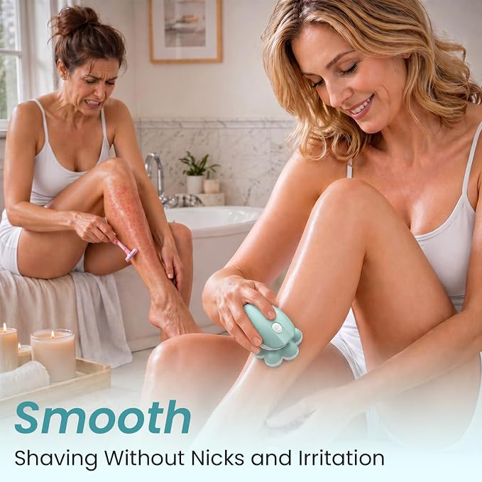 VIKICON 7D Electric Razors for Women Full Body, Smooth Painless Legs Shaver | 7D 360° Wide-Area Fast Shaving Heads, IPX6 Waterproof Wet & Dry Use, Bikini Hair Removal, LED Light, Travel Size, Green
