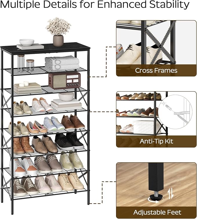 YATINEY 8 Tier Shoe Rack, Large Capacity Shoe Storage Organizer Holds 32 Pairs, Sturdy and Stable, for Entryway, Hallway, Closet, Dorm Room, Black SS08BB