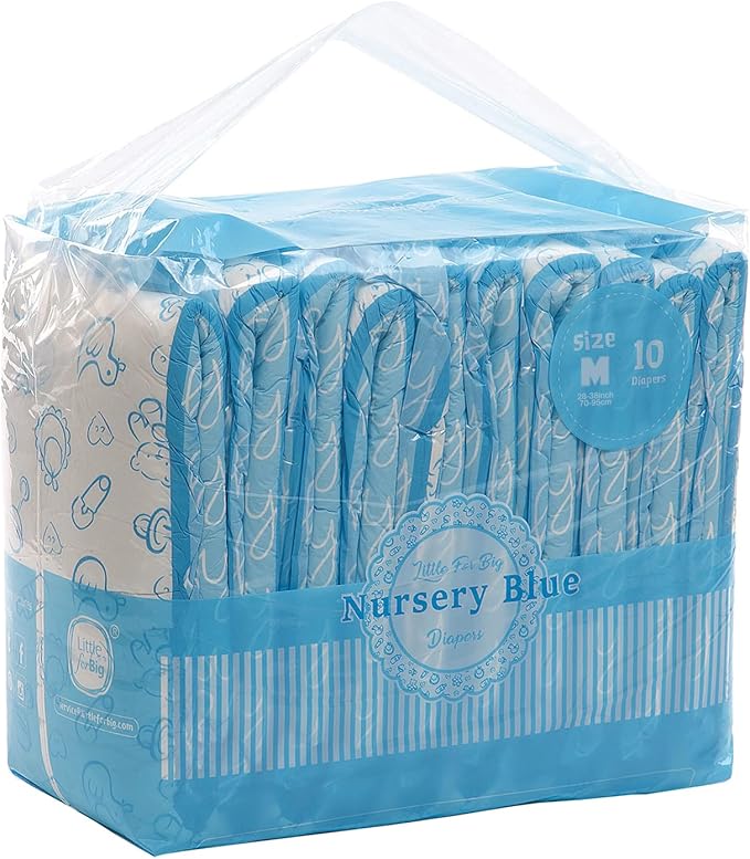 Littleforbig Adult Printed Diaper 10 Pieces - Nursery Blue (Medium 28"-38")