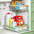 Kitstorack Under Sink Organizer, 2 Tier Under the Sink Storage, Slide out Pull out Cabinet Organizer Shelf, Metal Sliding Drawer for Kitchen Bathroom Pantry Closet Organization Rack, Green, 1 Pack