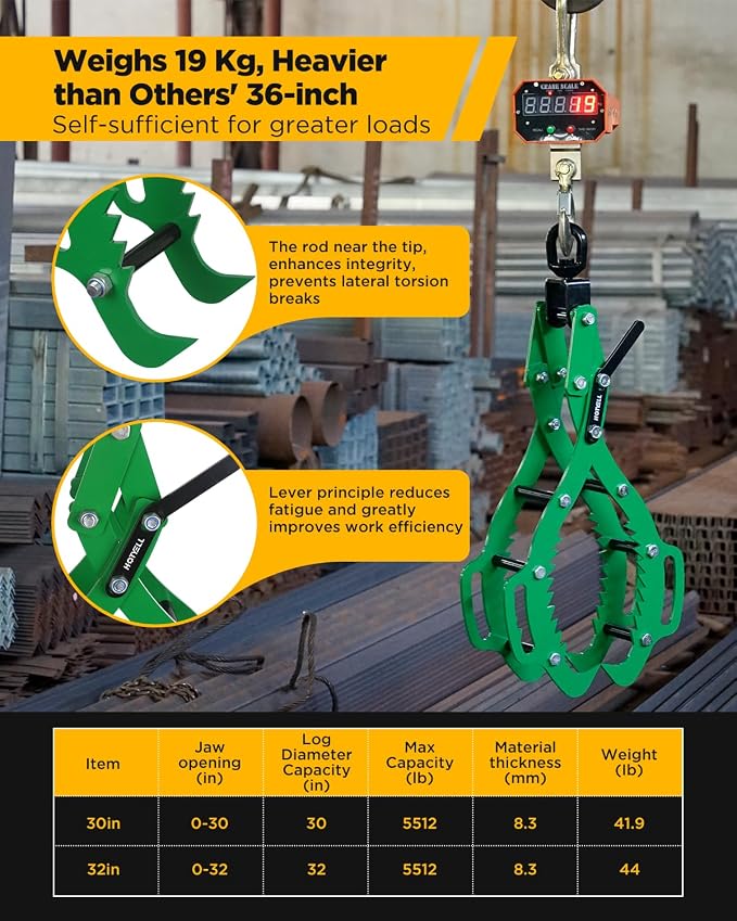 Log Lifting Tongs, Log Grapple Hook with Handle, Upgraded Timber Claw Hooks as Handling Tools for Dragging and Lifting Logs Used as Tractor, ATVs and Trucks Accessories (4 Claws - 30‘’)
