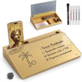 TOWON Small Compact Glass Desktop Whiteboard with Storage – 12 x 7 in Dry Erase Board for Desk, Home Office, School | Includes 5 Markers, Eraser & Holder | Space-Saving Organizer, Metallic Gold