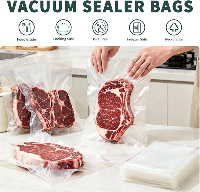 Vacuum Sealer Bags for Food - 50 Pack Precut 11"x16" | Commercial Grade BPA-Free | 6X Longer Freshness Airtight Storage | Fits All Clamp Machines | For Freezer & Sous Vide