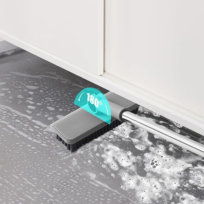 4 in 1 Multifunctional Broom and Dustpan Combo Set with 44" Long Handle, Squeegee and Cleaning Brush,for Clean Home Kitchen Bathroom Office,Indoor Outdoor,Pet Hair,Bathtub and Glass(Grey)
