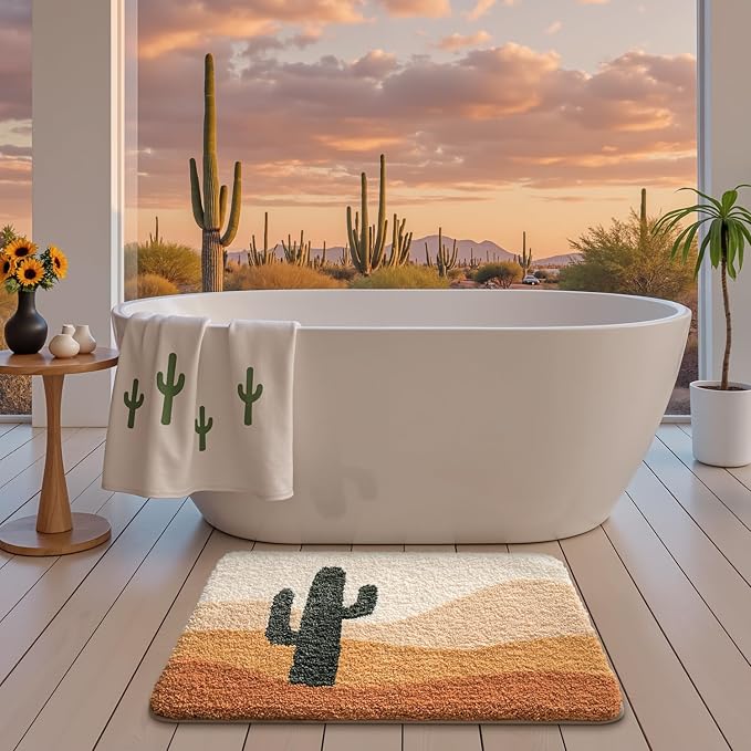 LUMI Bathroom Rugs Cute Cactus Design, Soft Absorbent Microfiber Bath Mat Non-Slip, Machine Washable Quick Dry Luxury Rug Desert Fun Plant for Floor, Bathtub, Home Decor, 20"x32"