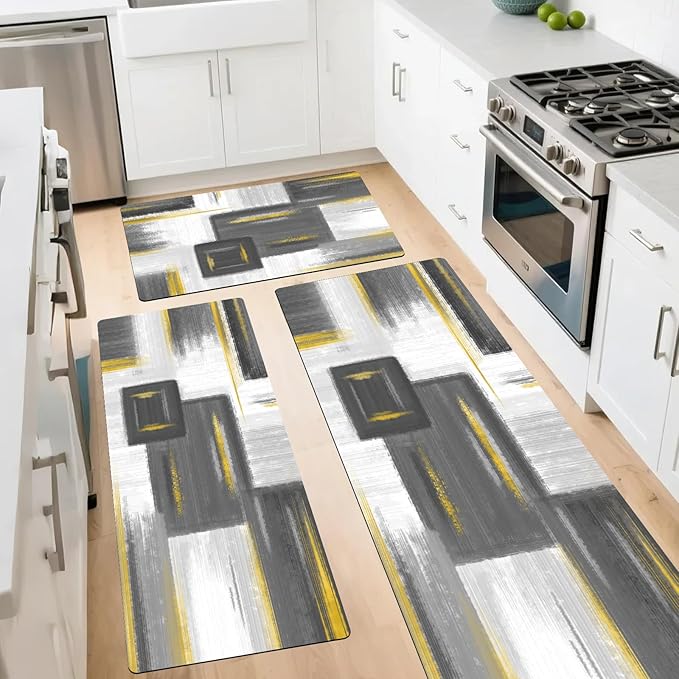 XLHOMO Kitchen Rugs Sets of 3, Non Slip Washable Kitchen Mats for Floor, Anti-Fatigue Runner Rug with Rubber Backing, Waterproof Kitchen Rug Set for Laundry, Floor, Office, Hallway