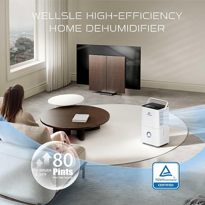 4500 Sq.ft Dehumidifier for Basement and Garage, 80 Pints Home Dehumidifier with Drain Hose and Water Tank, Quiet Dehumidifiers for Bedroom, Living Room, Office.