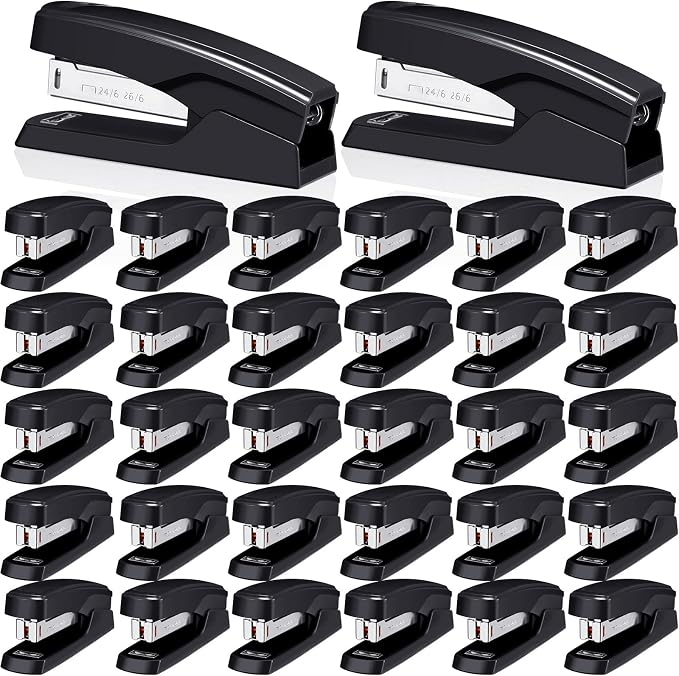 Desktop Stapler School College Office Supplies Portable Durable Staplers for Desk Accessories Heavy Duty Stapler with 25 Sheet Capacity for Home Classroom Office Teacher (Black, 30 Pcs)