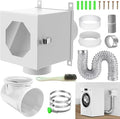Metal Dryer Duct Lint Trap, Indoor Dryer Vent Kit with 90 Degree Elbow, 4 inch Duct Hose & Clamps Sealing Tape Cleaning Brush Filter, Secondary Lint Trap for Electric Clothes Dryers- White