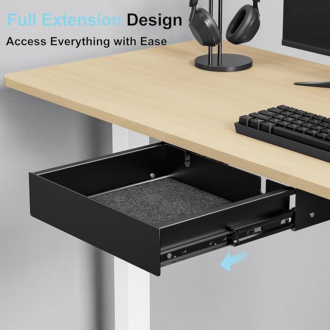 Under Desk Drawer,11.9 inch Carbon Steel Slide-Out Under Table Storage Organizer With Full Extension Ball-Bearing Slides,Undermount Drawer For Standing Desk & Home Office,Black