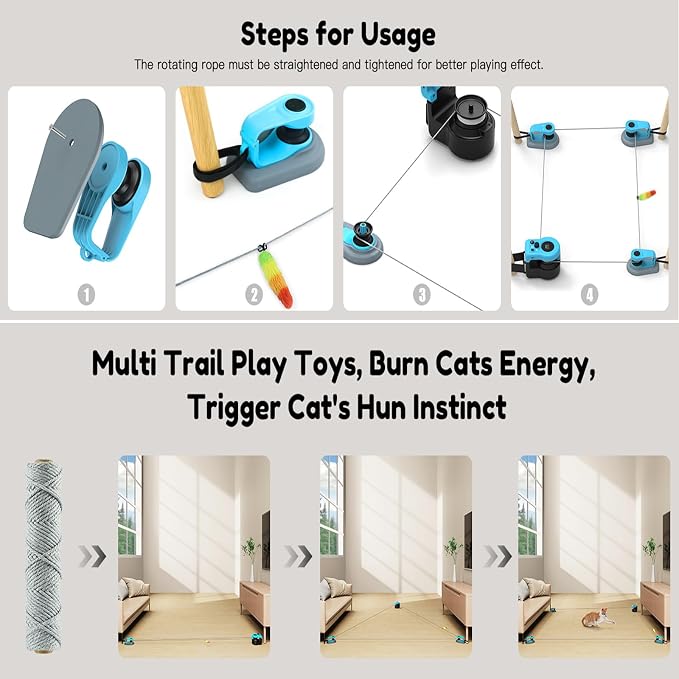 AsFrost Upgraded Interactive Cat Toy for Indoor Cats Chase/Run/Hunt-SkyBlue | Auto/Manual Control DIY Cat Feather Mouse Toy, Cat Exercise Treadmill, Mental Stimulation Boredom Buster Electric Cat Toy