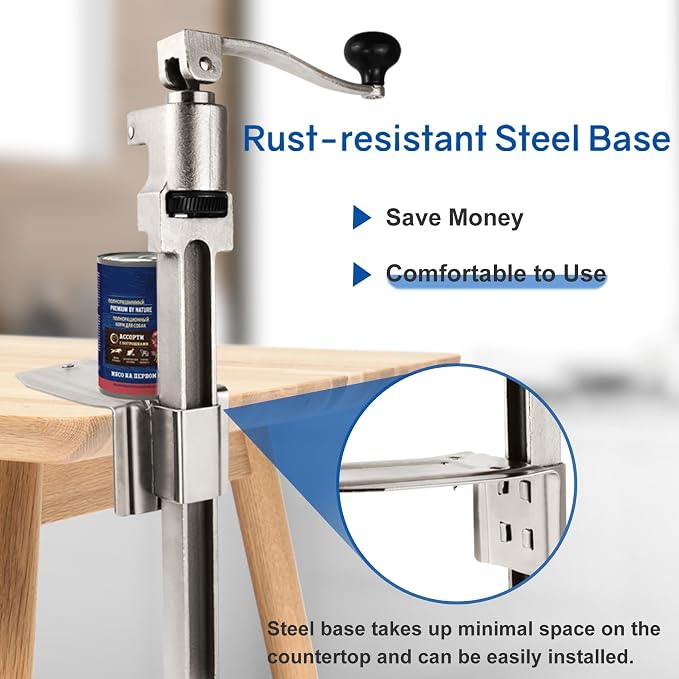 Commercial Can Opener Heavy Duty for 11100, Industrial Can Opener for 10 Cans, Manual Can Opener with Plated Steel Base Stainless Steel Blade for Cans Up to 11” Tall