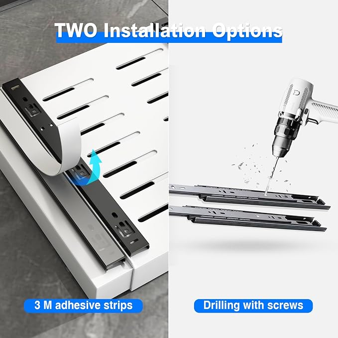 Mustorn 2 Pack Pull Out Cabinet Organizer, Expandable Slide Out Drawers for Kitchen Cabinets Peel and Stick Pullout Drawer Heavy Duty Sliding Shelves for Cupboard, Pantry, Bathroom(16.5" Deep, White)
