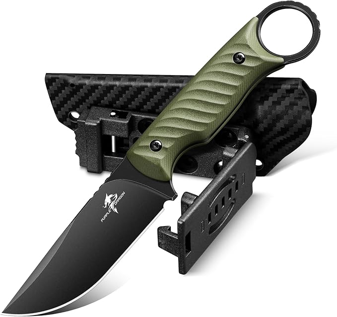 Purple Dragon Fixed Blade Knife with Kydex Sheath -Survival Knife Green | Forged from a Single Piece of D2 Steel, Full Tang G10 Handle, Gift Box, for Outoor Camping