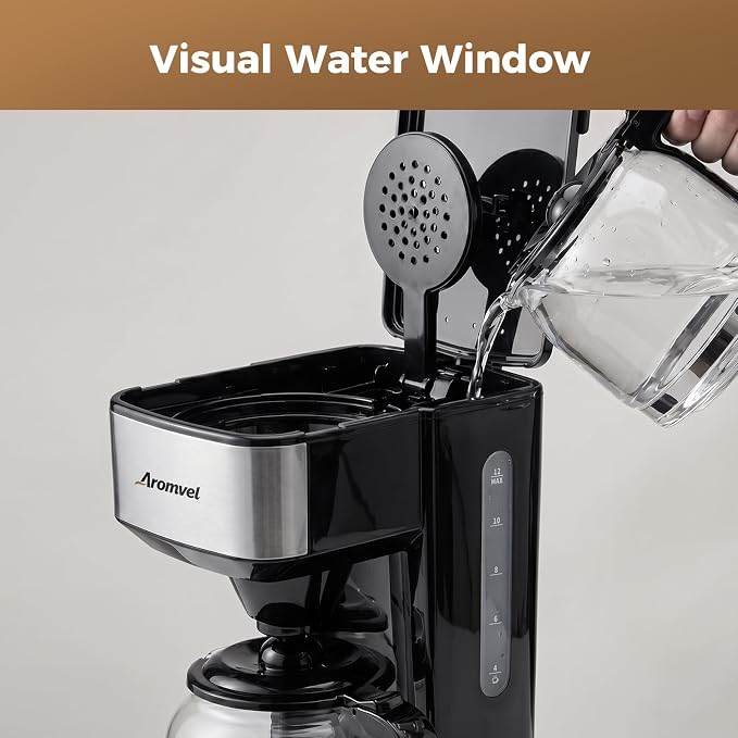 12 Cup Programmable Coffee Maker, Drip Coffee Machine with Glass Carafe & Reusable Filter, Measuring Spoon, 24-Hour Delay Brew, 4-Hour Auto Keep Warm, Large 1.8L Water Tank, Silver