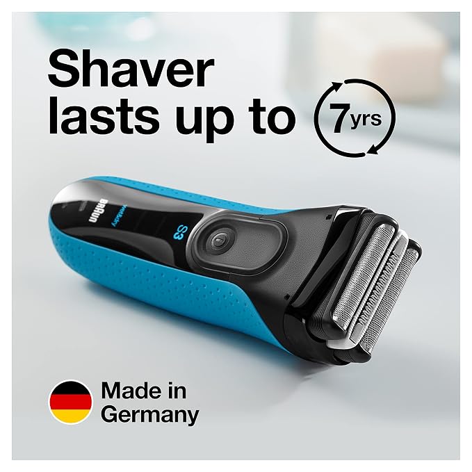 Braun Electric Series 3 Razor with Precision Trimmer, Rechargeable, Wet & Dry Foil Shaver for Men, Blue/Black, 4 Piece | Precision Trimmer, Rechargeable, Wet & Dry, Foil Shaver, 4 Piece