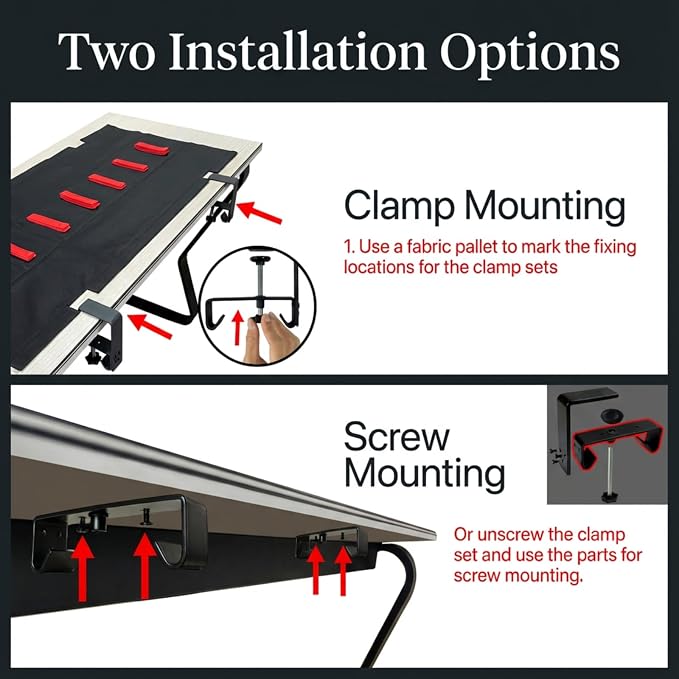 Under Desk Cable Management No Drill – 48" L x 6" W Cord Organizer, Upgraded Silicone Pads (No Scratch), 16 Cable Slots, Washable PE Honeycomb Base, Fits Desks 0–2.1" Thick, Black