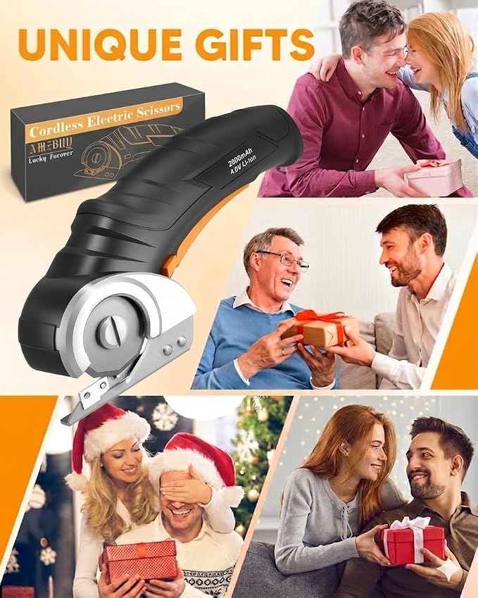 Electric Box Cutter Cardboard Cutter Christmas Stocking Stuffers for Men | Cordless Electric Scissors for Cutting Carpet Leather, Rechargeable & Safety Lock, DIY Tools Gifts for Adults Dad Him husband