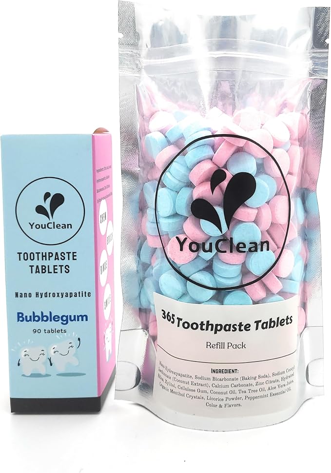 Refill Pack - 365 Toothpaste Tablets - Natural Remineralization & Whitening with Nano Hydroxyapatite - Travel or Daily Use - Fluoride Free (Orange365)
